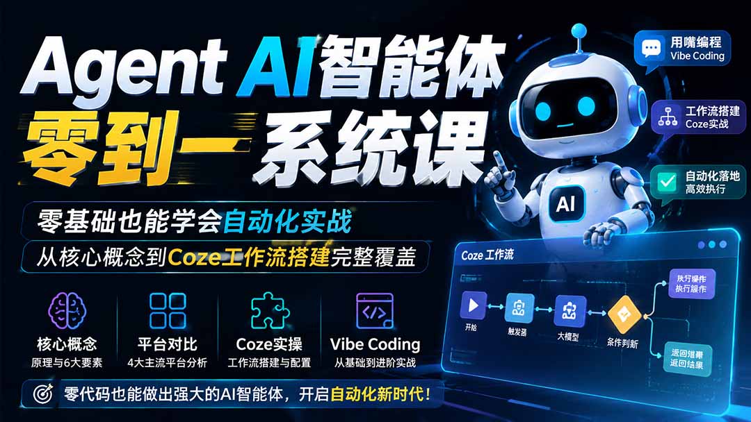 （19753期）Agent AI智能体零到一系统课；零基础也能学会自动化实战，从核心概念到Coze工作流搭建完整覆盖-千寻创业网