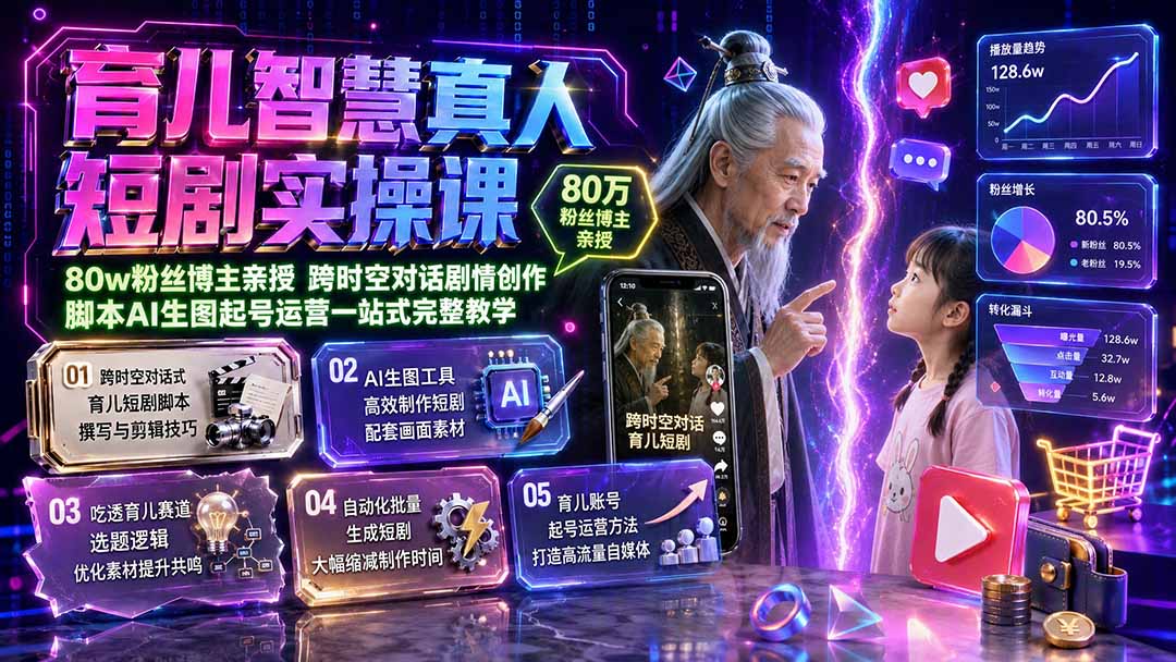 （19663期）育儿智慧真人短剧实操课｜80w粉丝博主亲授，跨时空对话剧情创作，脚本AI生图起号运营一站式完整教学-千寻创业网