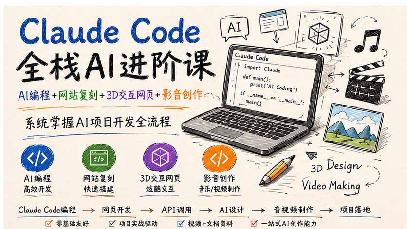 （19735期）Claude Code全栈AI进阶课；AI编程+网站复刻+3D交互网页+影音创作，系统掌握AI项目开发全流程-千寻创业网