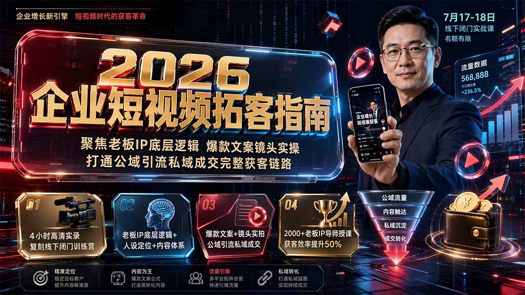 （19667期）2026企业短视频拓客指南：聚焦老板IP底层逻辑，爆款文案镜头实操，打通公域引流私域成交完整获客链路-千寻创业网