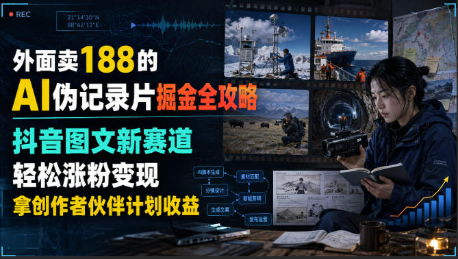 外面卖188的AI伪记录片掘金全攻略，抖音图文新赛道，轻松涨粉变现，拿创作者伙伴计划收益【文档】-千寻创业网
