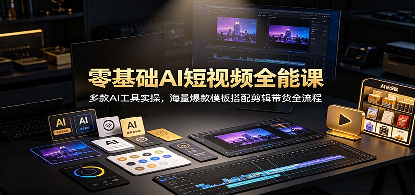 零基础AI短视频全能课：多款AI工具实操，海量爆款模板搭配剪辑带货全流程-千寻创业网