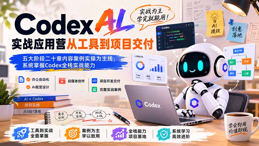 （19854期）Codex AI实战应用营从工具到项目交付；五大阶段二十章内容案例实操为主线，系统掌握Codex全栈实战能力-千寻创业网