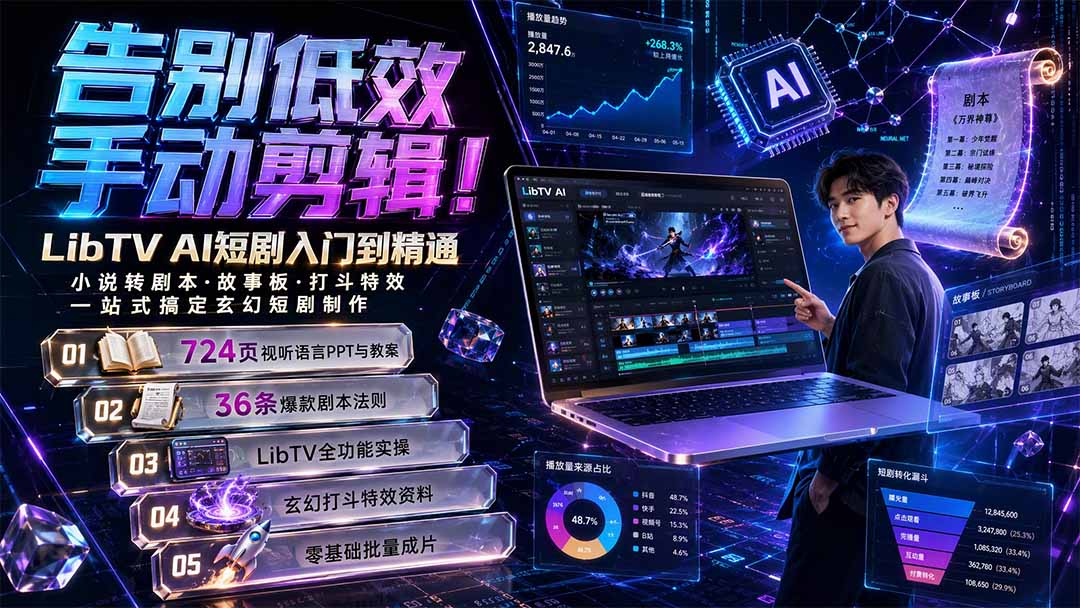（19678期）告别低效手动剪辑！LibTV AI短剧入门到精通，小说转剧本方法，故事板打斗特效一站式搞定玄幻短剧制作-千寻创业网