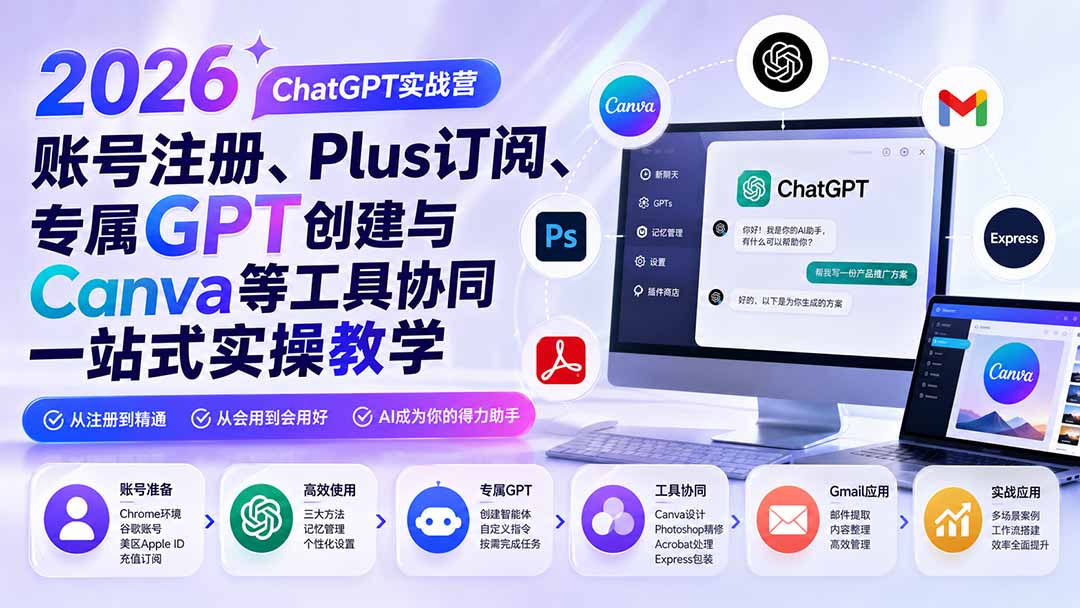 （19924期）2026 ChatGPT实战营；账号注册、Plus订阅、专属GPT创建与Canva等工具协同一站式实操教学-千寻创业网