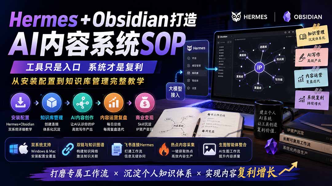 （19861期）Hermes+Obsidian打造AI内容系统SOP；工具只是入口系统才是复利，从安装配置到知识库管理完整教学-千寻创业网