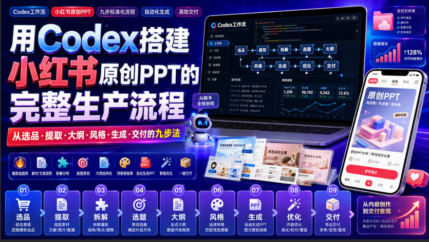 用Codex搭建小红书原创PPT的完整生产流程，从选品·提取·大纲·风格·生成·交付的九步法-千寻创业网