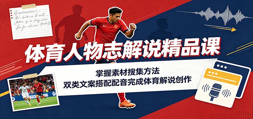 体育人物志解说精品课：掌握素材搜集方法，双类文案搭配配音完成体育解说创作-千寻创业网
