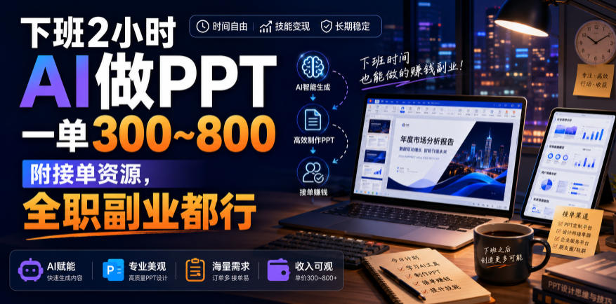 下班2小时AI做PPT，一单300~800，附接单资源，全职副业都行【揭秘】-千寻创业网