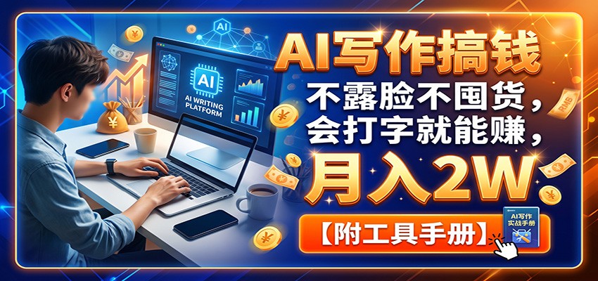 AI写作搞钱：不露脸不囤货，会打字就能赚，月入2W【附工具手册】-千寻创业网