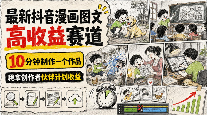最新抖音漫画图文高收益赛道，10分钟制作一个作品，稳拿创作者伙伴计划收益-千寻创业网