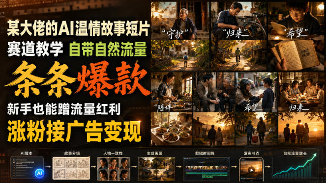 某大佬的AI温情故事短片赛道教学，自带自然流量，条条爆款，新手也能蹭流量红利，涨粉接广告变现-千寻创业网