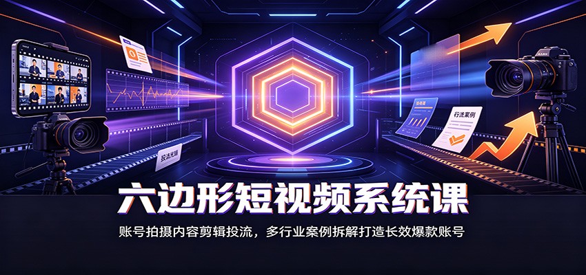 六边形短视频系统课：账号拍摄内容剪辑投流，多行业案例拆解打造长效爆款账号-千寻创业网