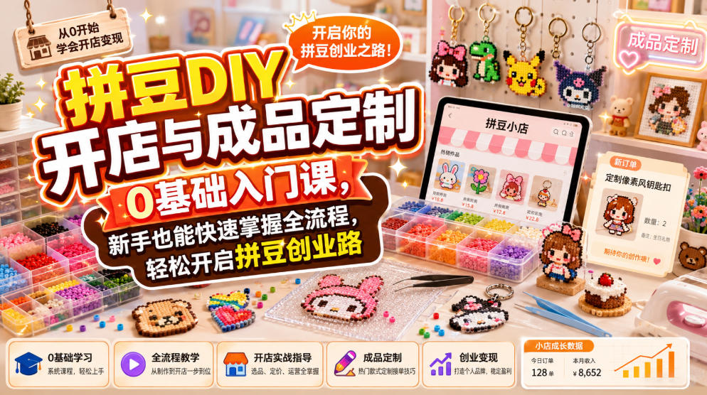 拼豆DIY开店与成品定制0基础入门课，新手也能快速掌握全流程，轻松开启拼豆创业路-千寻创业网