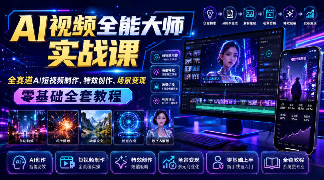 AI视频全能大师实战课｜全赛道AI短视频制作、特效创作、场景变现零基础全套教程-千寻创业网