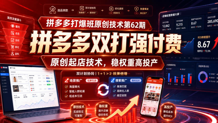 拼多多打爆班原创技术第62期，拼多多双打强付费，原创起店技术，稳权重高投产-千寻创业网