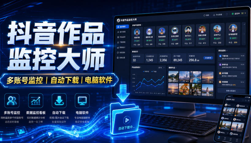 抖音作品监控大师，多账号监控丨自动下载丨电脑软件-千寻创业网