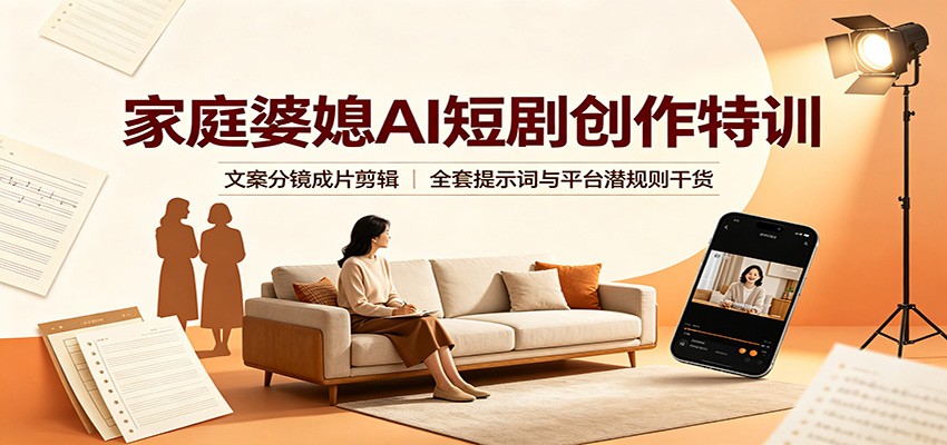 家庭婆媳AI短剧创作特训：文案分镜成片剪辑，全套提示词与平台潜规则干货-千寻创业网