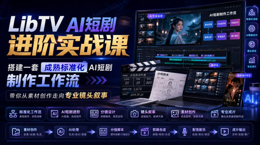 LibTV AI短剧进阶实战课，搭建一套成熟标准化AI短剧制作工作流，带你从素材创作走向专业镜头叙事-千寻创业网