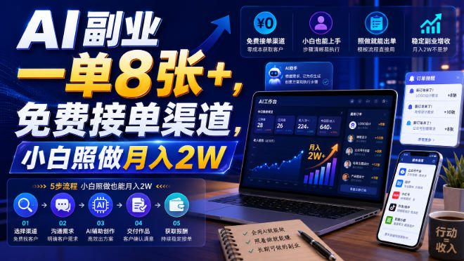 AI副业一单8张+，免费接单渠道，小白照做月入2W【揭秘】-千寻创业网