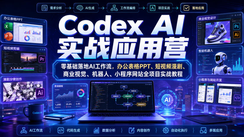Codex AI实战应用营｜零基础落地AI工作流，办公表格PPT、短视频漫剧、商业视觉、机器人、小程序网站全项目实战教程-千寻创业网