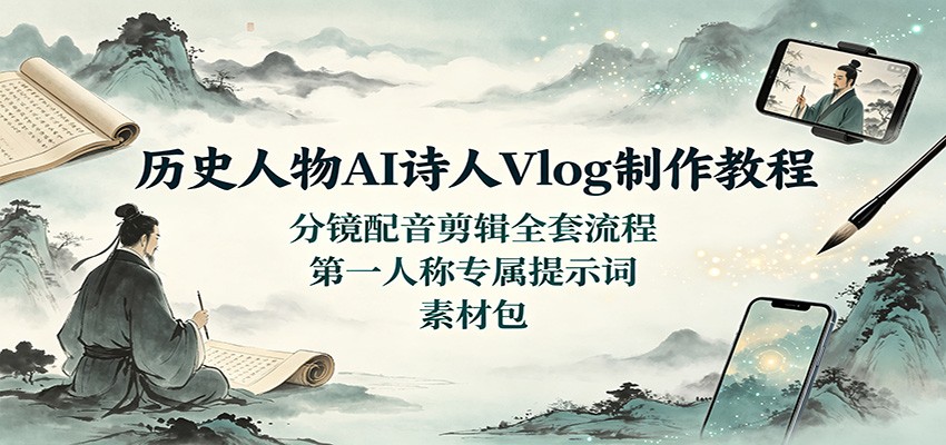 历史人物AI诗人Vlog制作教程：分镜配音剪辑全套流程，第一人称专属提示词素材包-千寻创业网