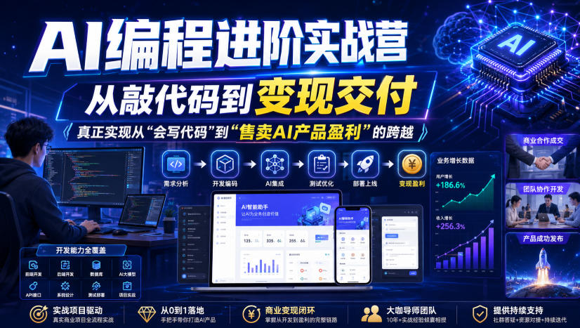 AI编程进阶实战营，从敲代码到变现交付，，真正实现从“会写代码”到“售卖AI产品盈利”的跨越-千寻创业网