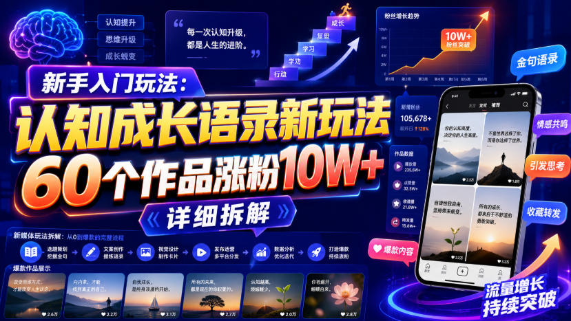 新手入门玩法：认知成长语录新玩法，60个作品涨粉10W+，详细拆解-千寻创业网