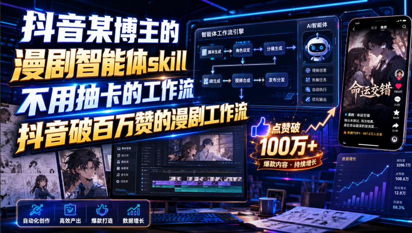 抖音某博主的漫剧智能体skill，不用抽卡的工作流，抖音破百万赞的漫剧工作流-千寻创业网