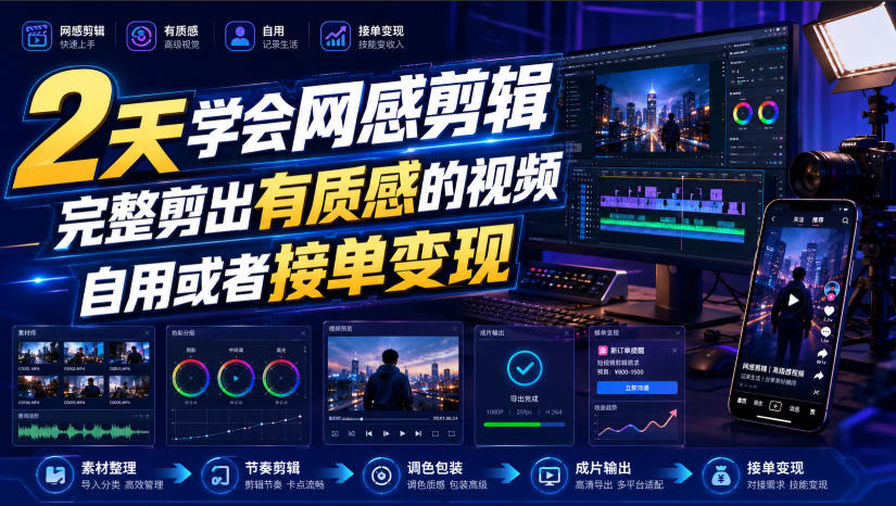 2天学会网感剪辑，完整剪出有质感的视频，自用或者接单变现-千寻创业网