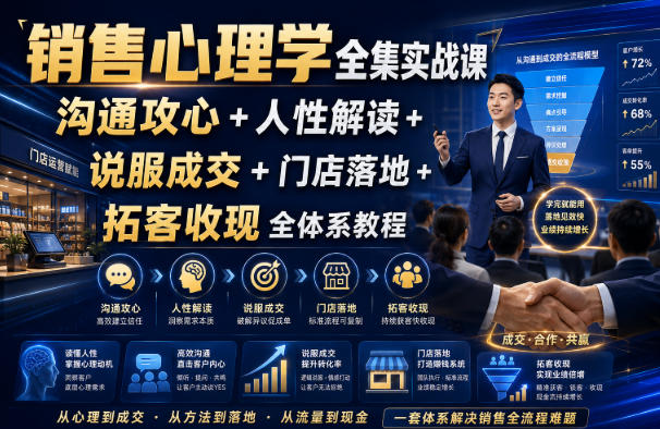 销售心理学全集实战课｜沟通攻心+人性解读+说服成交+门店落地+拓客收现全体系教程-千寻创业网