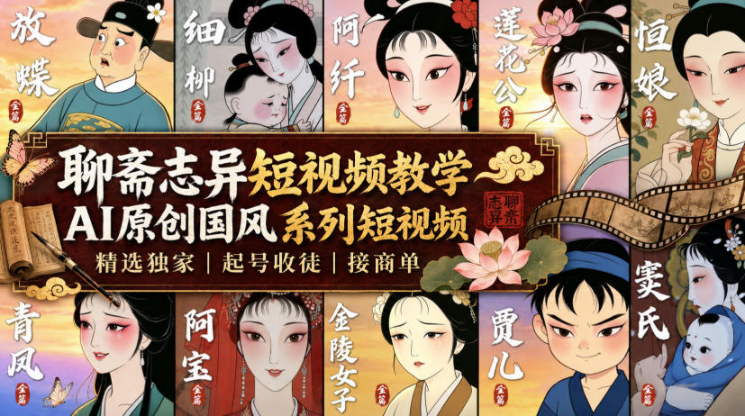 聊斋志异短视频教学，AI原创国风系列短视频，精选独家丨起号收徒丨接商单-千寻创业网