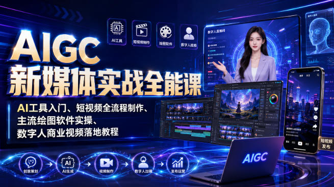 AIGC新媒体实战全能课｜AI工具入门、短视频全流程制作、主流绘图软件实操、数字人商业视频落地教程-千寻创业网