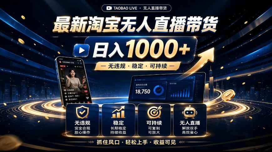 2026最新淘宝无人直播带货，日入1k+，无违规·稳定·可持续，抓住风口，轻松上手，收益可见【揭秘】-千寻创业网