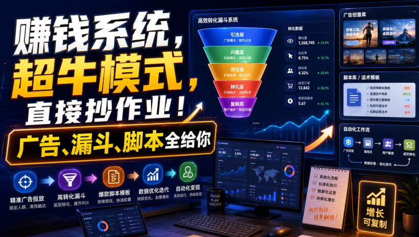 賺钱系统，超牛模式，直接抄作业！广告、漏斗、脚本全给你【原创双语字幕】-千寻创业网