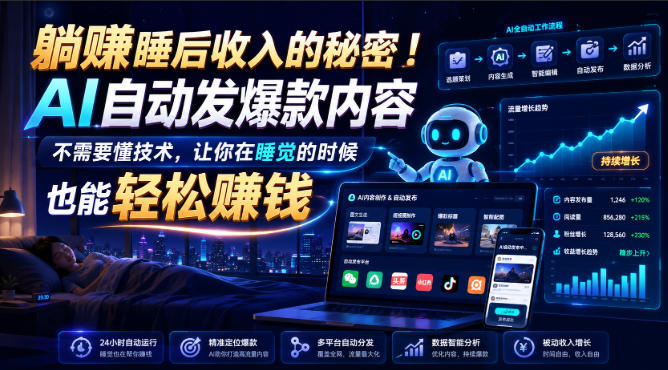 躺賺睡后收入的秘密！AI自动发爆款内容，不需要懂技术，让你在睡觉的时候也能轻松賺钱【原创双语字幕】-千寻创业网