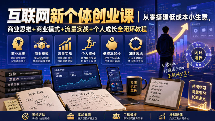 互联网新个体创业课｜从零搭建低成本小生意，商业思维+商业模式+流量实战+个人成长全闭环教程-千寻创业网