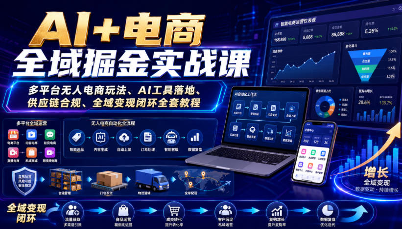 AI+电商全域掘金实战课｜多平台无人电商玩法、AI工具落地、供应链合规、全域变现闭环全套教程-千寻创业网