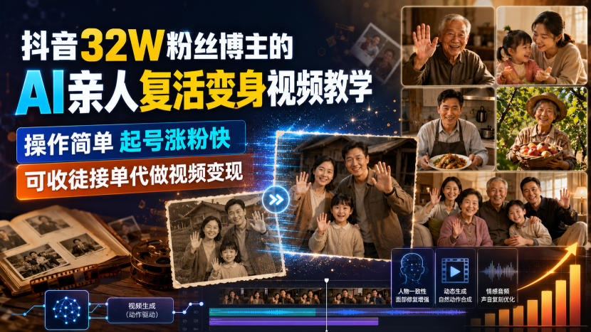 抖音32W粉丝博主的AI亲人复活变身视频教学，操作简单，起号涨粉快，可收徒接单代做视频变现-千寻创业网