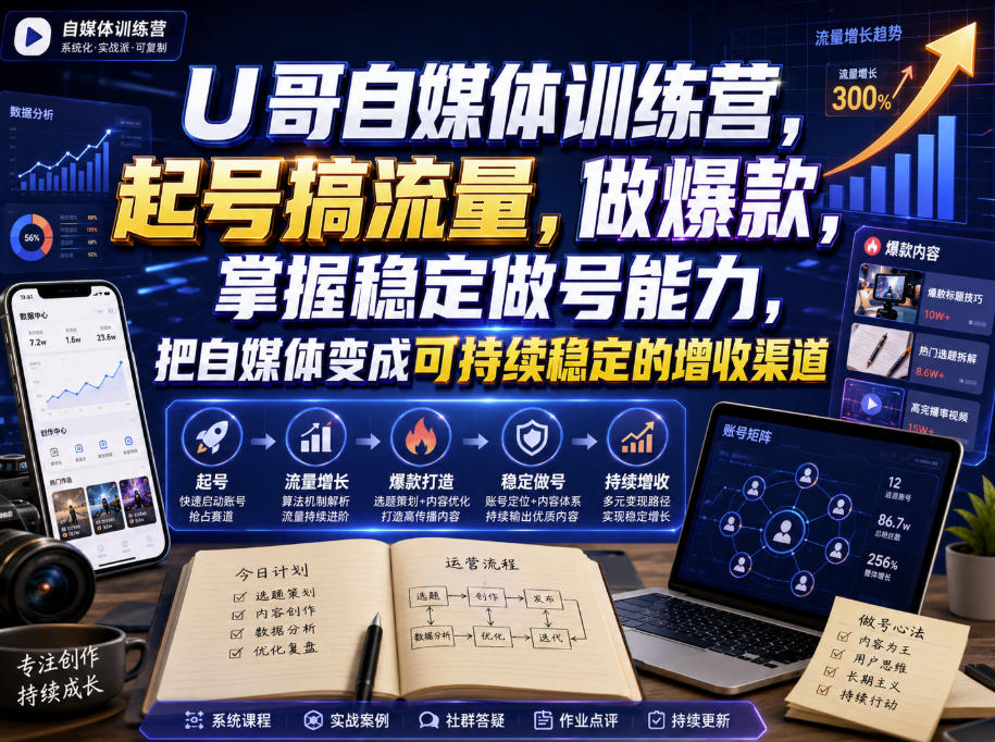 U哥自媒体训练营，起号搞流量，做爆款，掌握稳定做号能力，把自媒体变成可持续稳定的增收渠道-千寻创业网