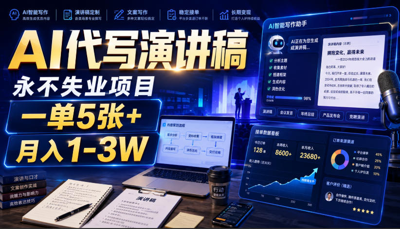 AI代写演讲稿，永不失业项目，一单5张+，月入1-3W【揭秘】-千寻创业网