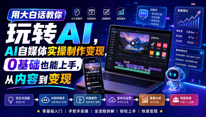 用大白话教你玩转AI，AI自媒体实操制作变现，0基础也能上手，从内容到变现-千寻创业网