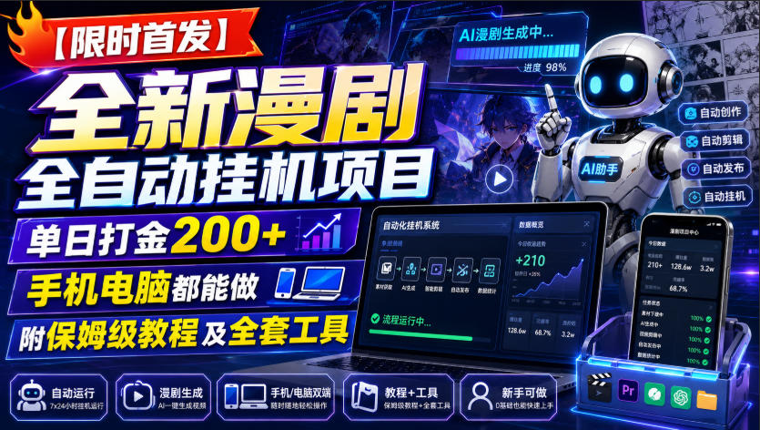 【限时首发】全新漫剧全自动挂G项目，单日打金200+，手机电脑都能做，附保姆级教程及全套工具【揭秘】-千寻创业网